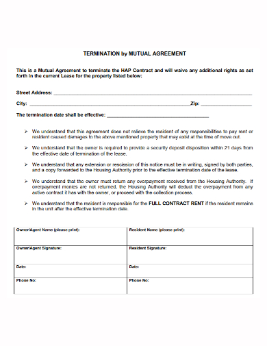 sample mutual termination of contract