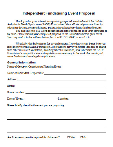 sample one page fundraising event proposal