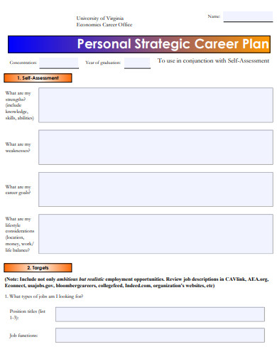 sample personal strategic career plan