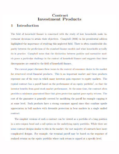 sample product investment contract