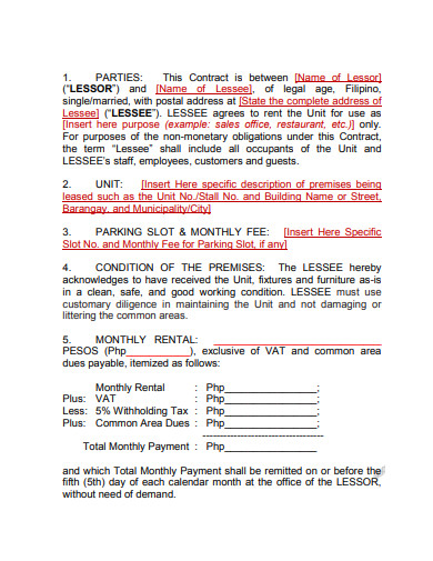 sample restaurant lease contract