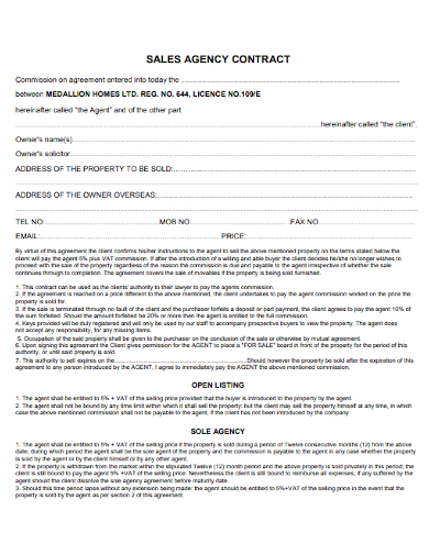 sample sales agency contract