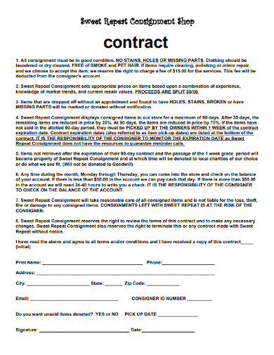 sample shop consignment contract
