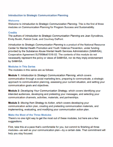 sample strategic communication plan