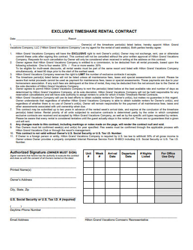 sample timeshare rental contract