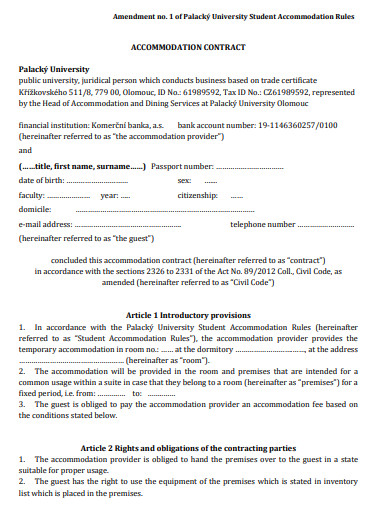 sample university accommodation contract