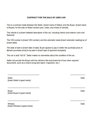 sample used car sales contract