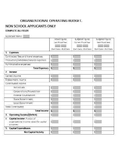 school organization operating budget