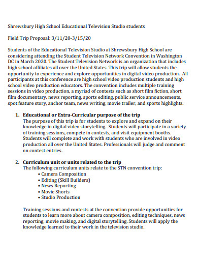 school students field trip proposal
