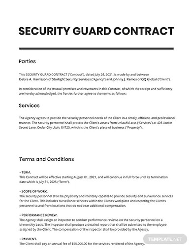 security guard contract
