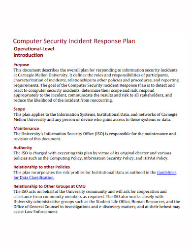 security incident operational plan