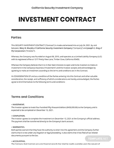 security investment contract template