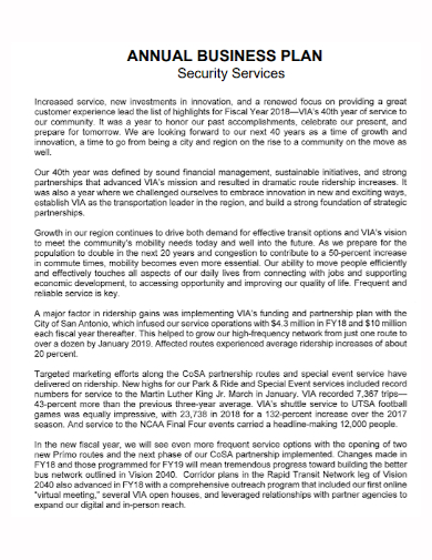 security services annual business plan