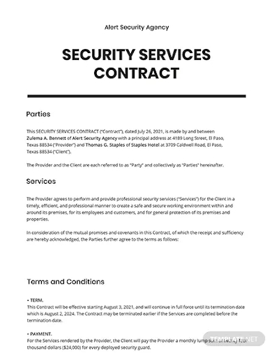 FREE 10  Security Services Contract Samples in MS Word Google Docs PDF