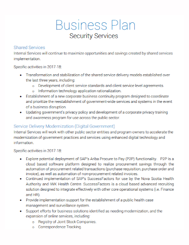 security shared services business plan