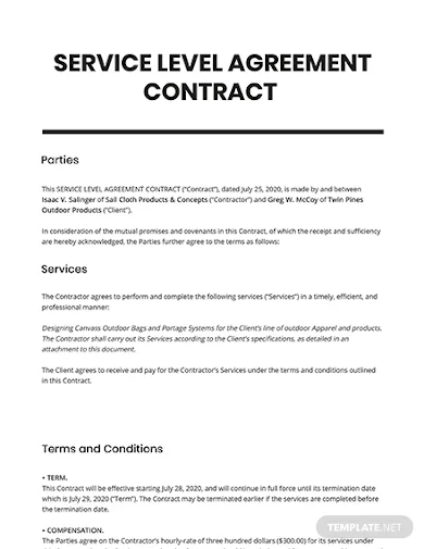 service level agreement contract template