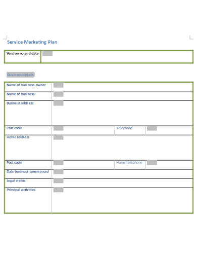 service marketing plan example