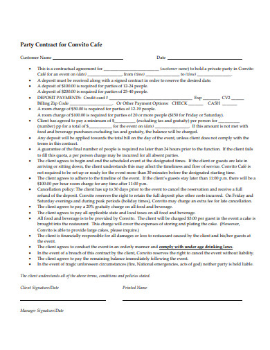 simple restaurant private party contract