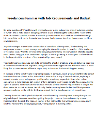 small freelance team job requirements and budget
