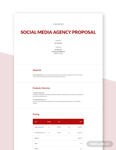 social media agency proposal template