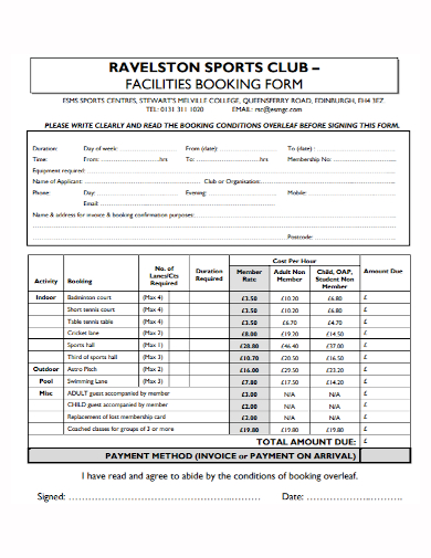 sports booking invoice