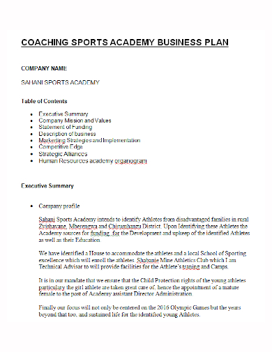 sports coaching business plan