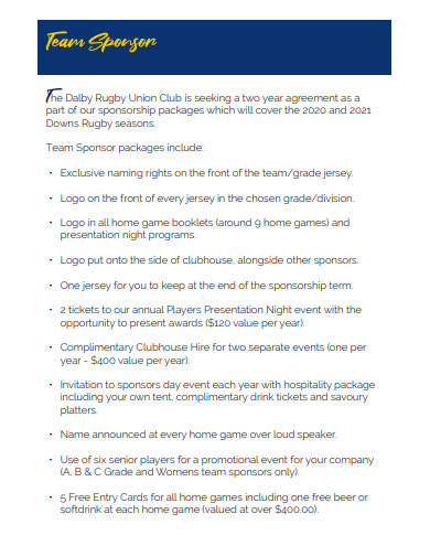 sports team sponsorship proposal example