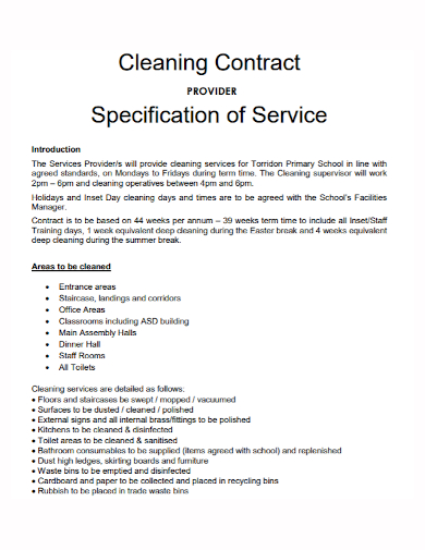 standard cleaning service provider contract