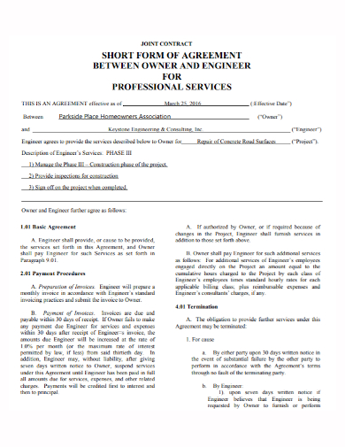 standard contract between engineer and owner