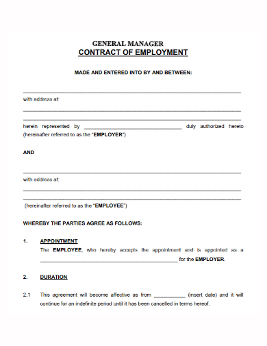 standard general manager employment contract