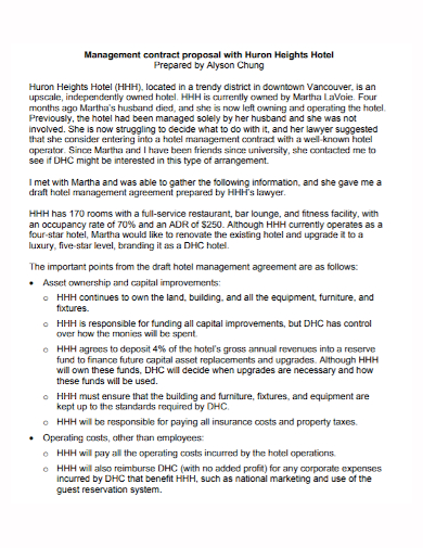 standard hotel management contract proposal