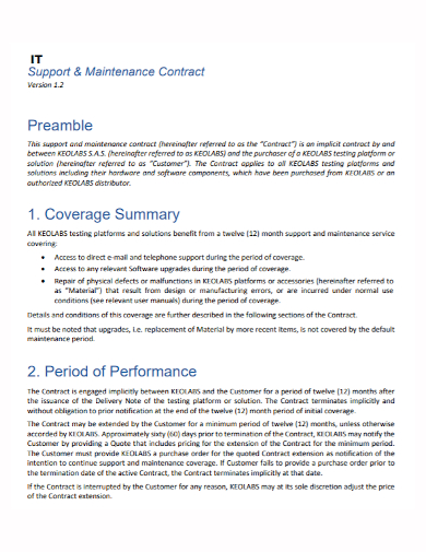 standard it support maintenance contract