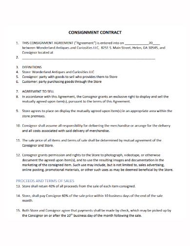 standard sales consignment contract
