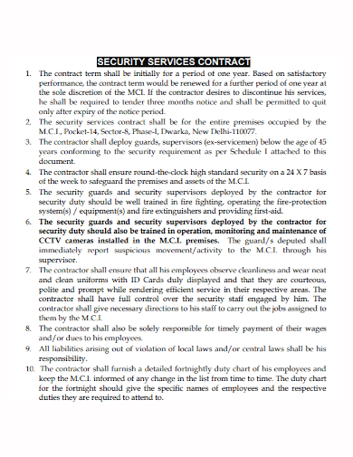 standard security services contract