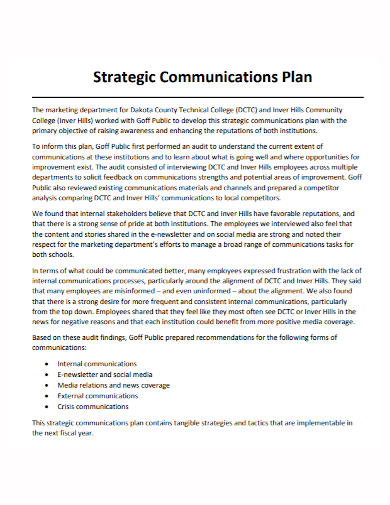 standard strategic communication plan