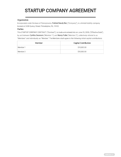 startup company contract template