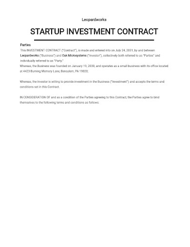 startup investment contract