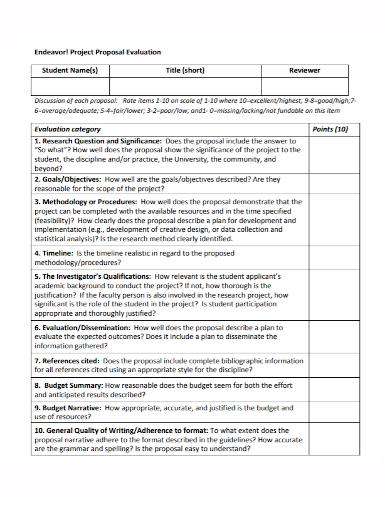 student project evaluation proposal