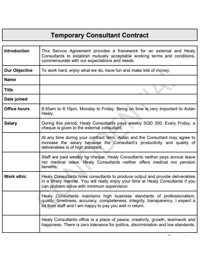temporary business consulting contract