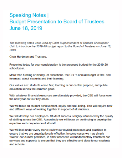 trustee board budget presentation