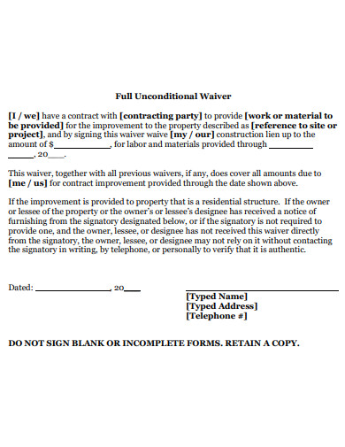 unconditional waivers contract example