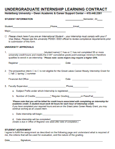 undergraduate university internship learning contract
