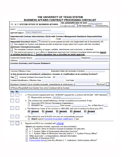 university business affairs contract checklist