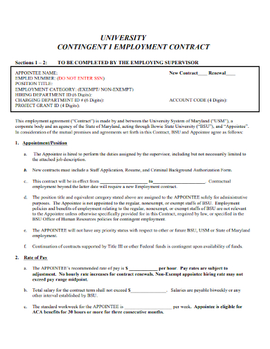 university contingent employment contract