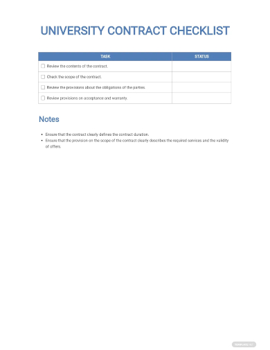 university contract checklist template