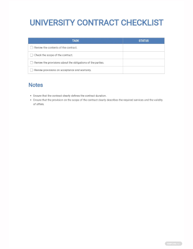 university contract checklist template1