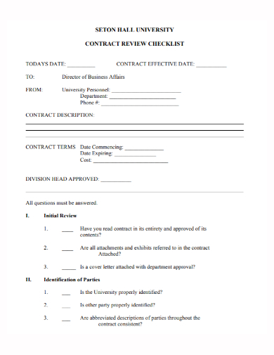 university contract review checklist