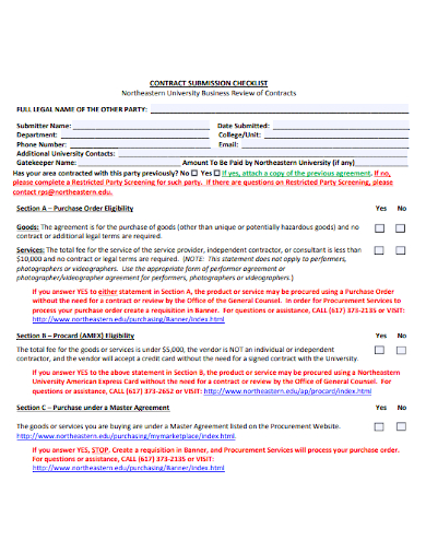 university contract submission checklist