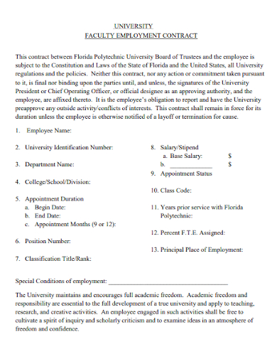 university faculty employment contract