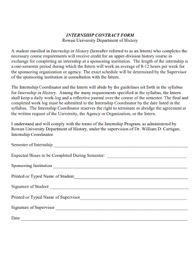 university internship contract form